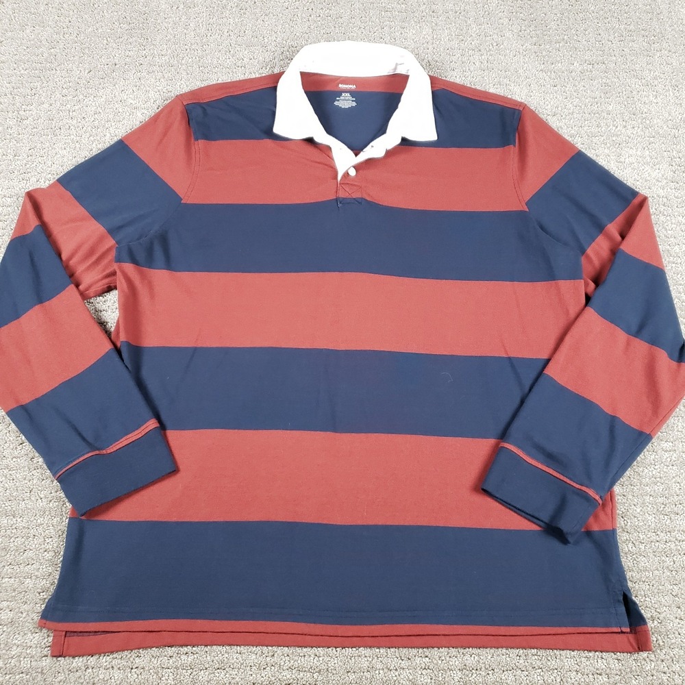 Rugby Shirt Men XXL Long Sleeve Striped Navy Blue Red Preppy Ivy City Boy Sonoma